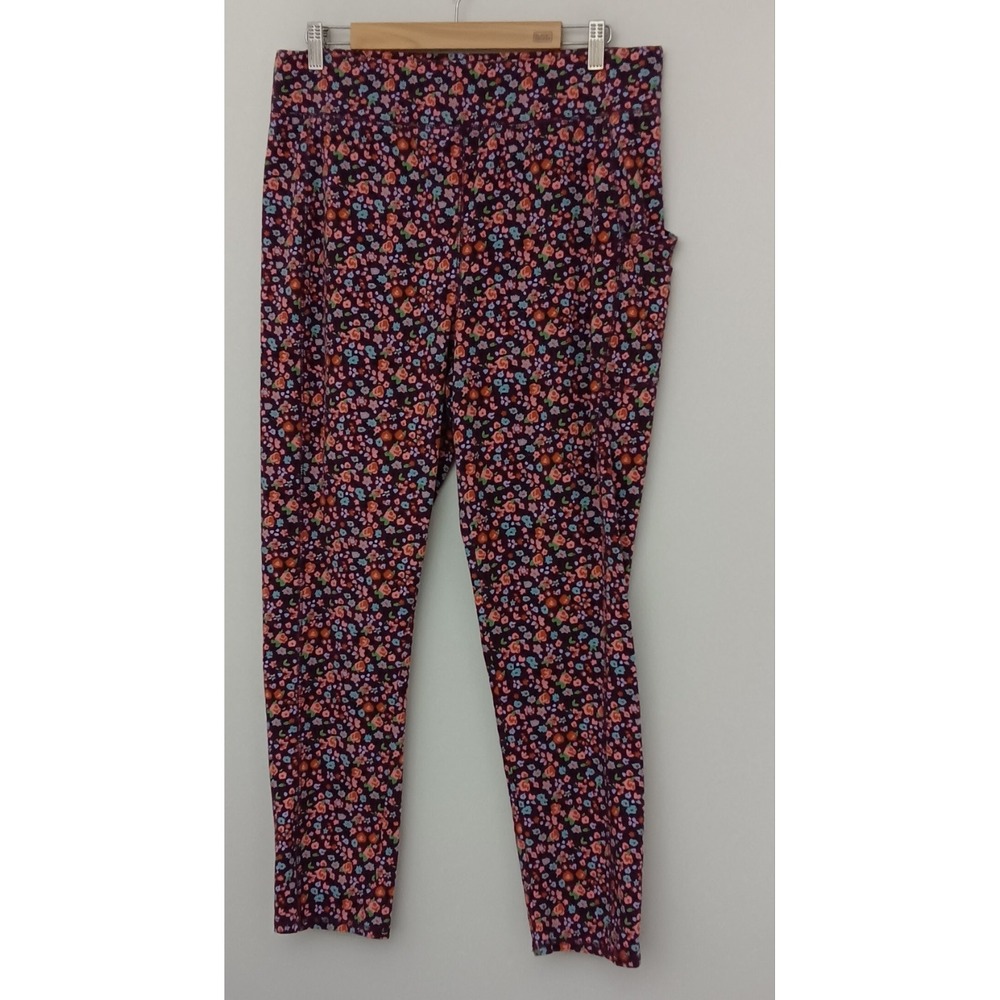 Denim & Co. Active Pants Size L Duo Stretch Side Pocket High Rise Ankle Floral